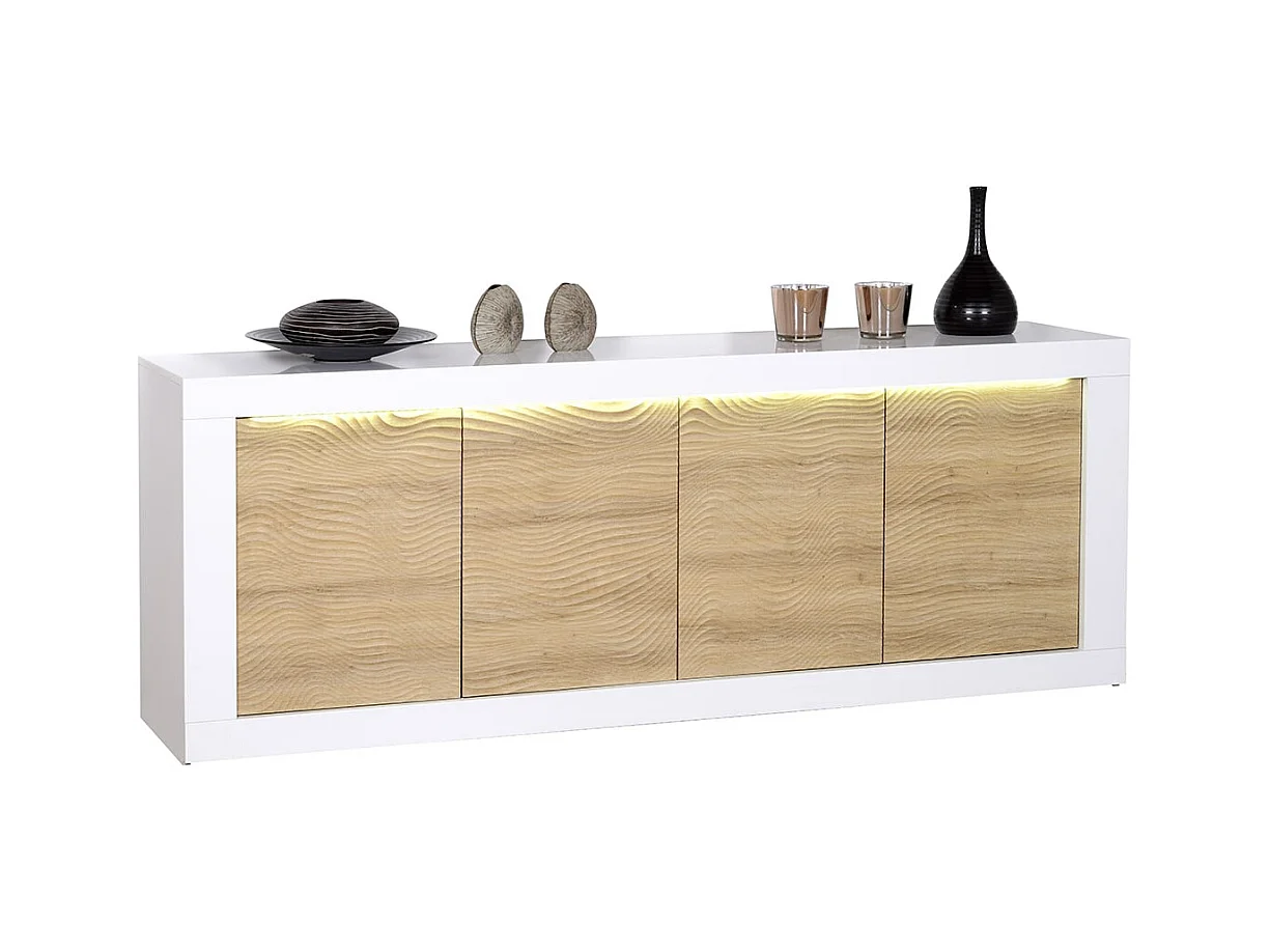 DAYTON OAK - Buffet 4 Portes Effet Chêne à Relief et Leds