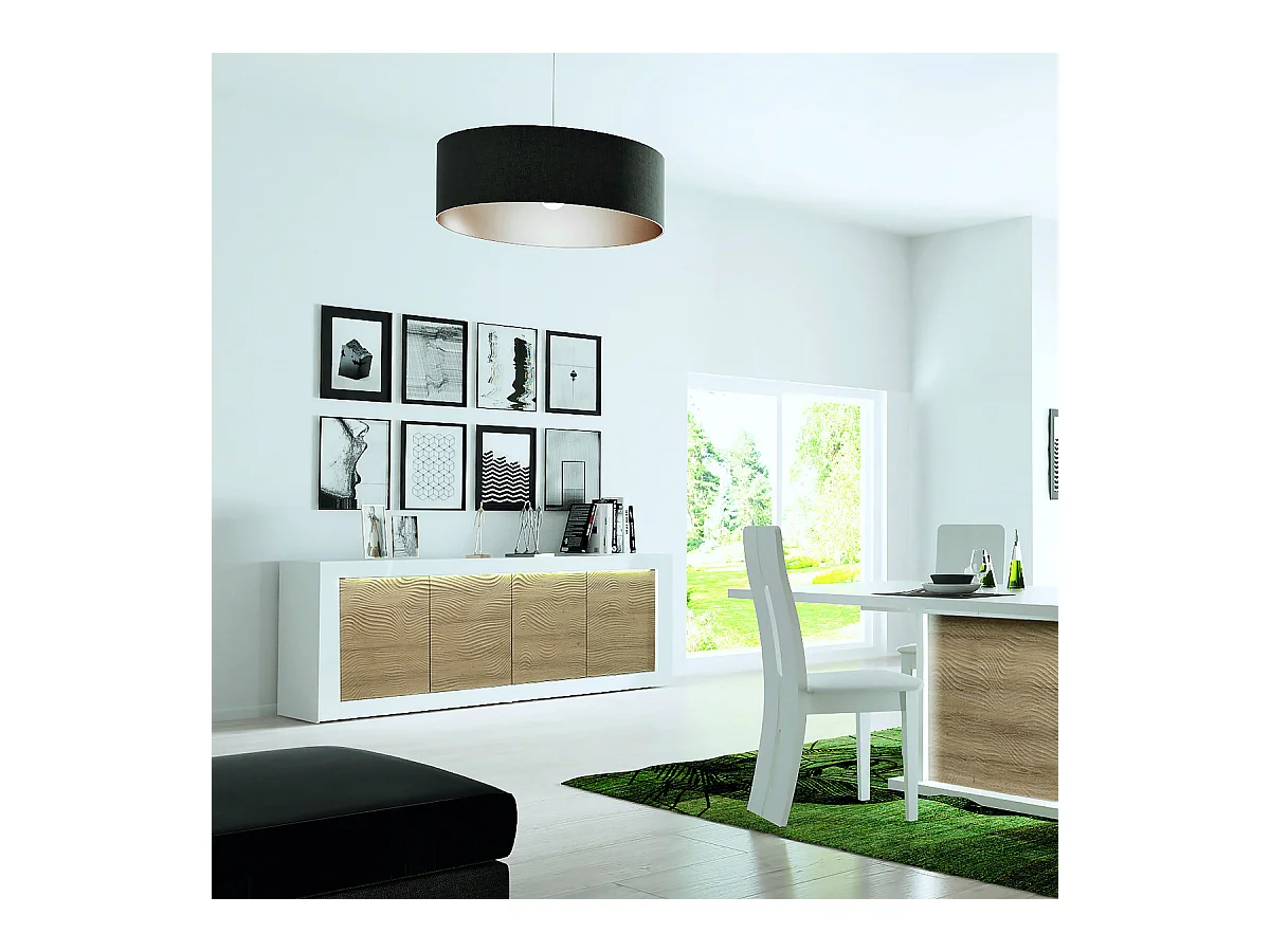 DAYTON OAK - Buffet 4 Portes Effet Chêne à Relief et Leds