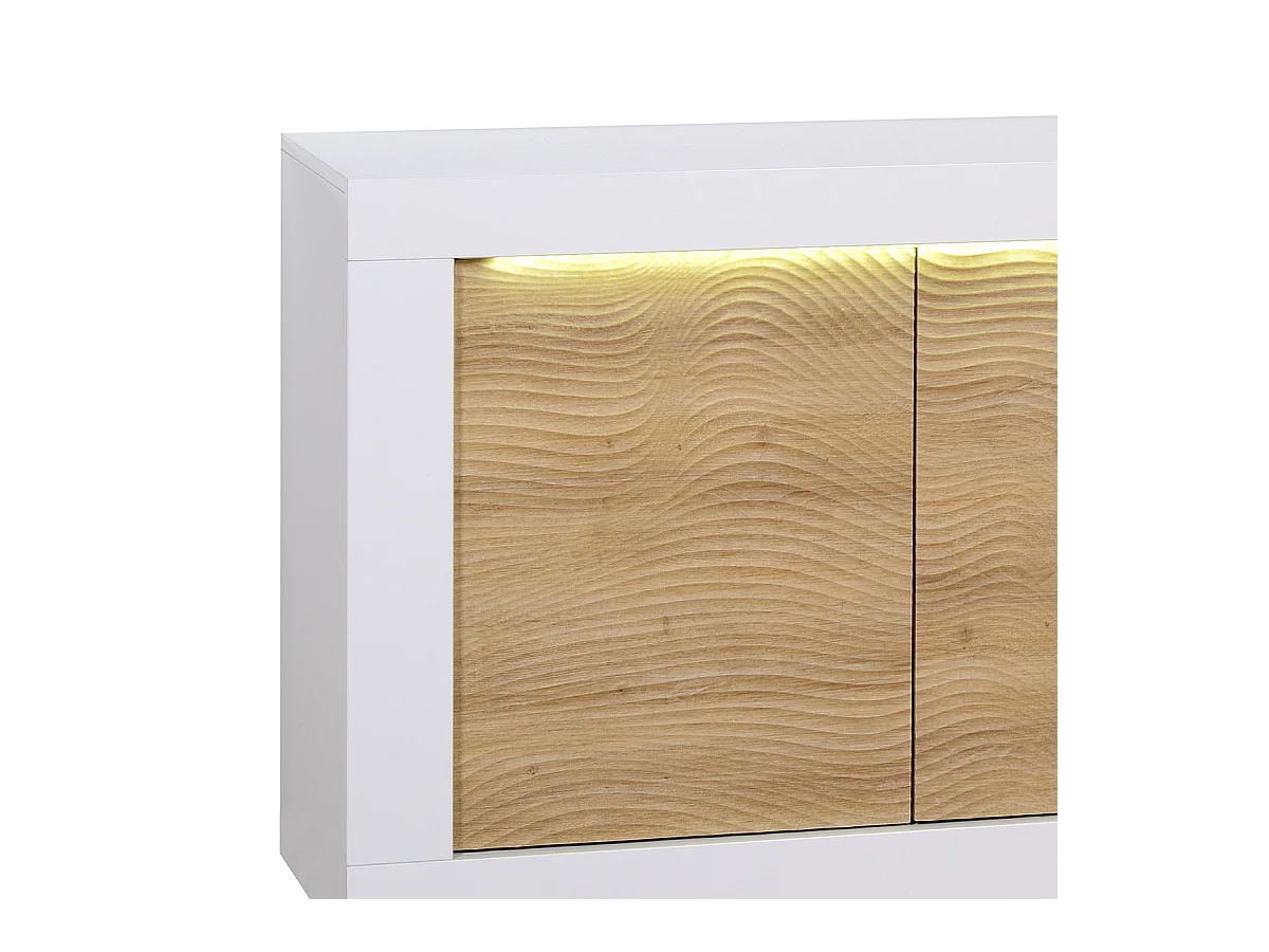 DAYTON OAK - Buffet 4 Portes Effet Chêne à Relief et Leds