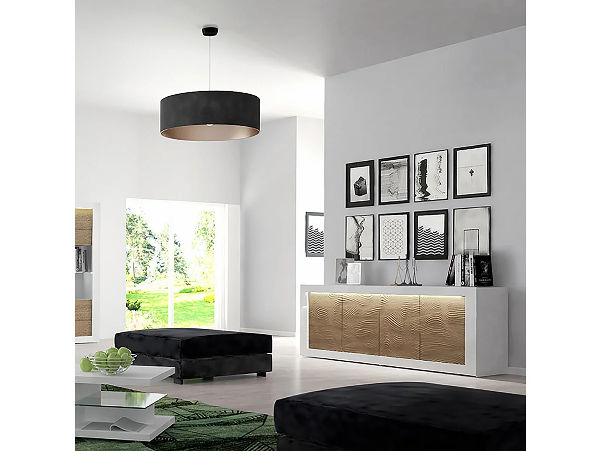 DAYTON OAK - Buffet 4 Portes Effet Chêne à Relief et Leds