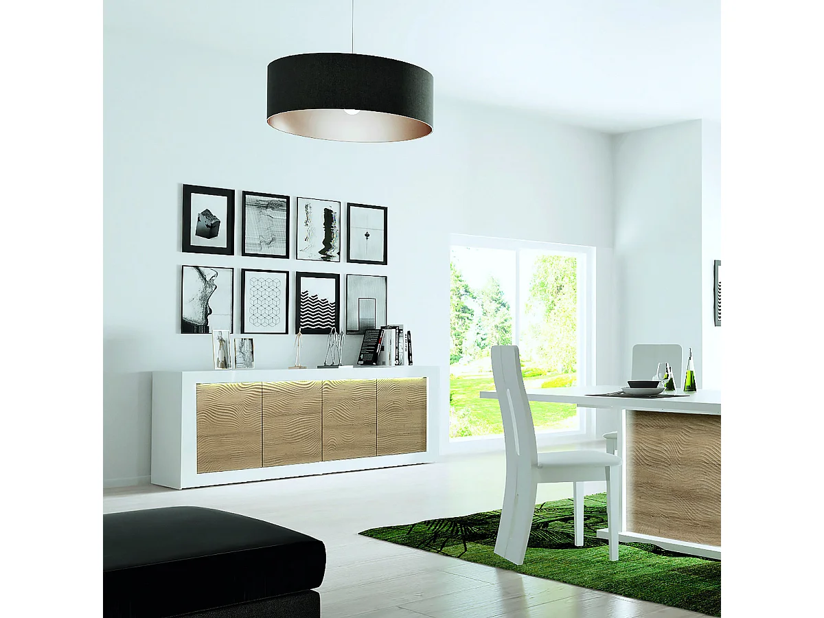 DAYTON OAK - Buffet 4 Portes Effet Chêne à Relief et Leds