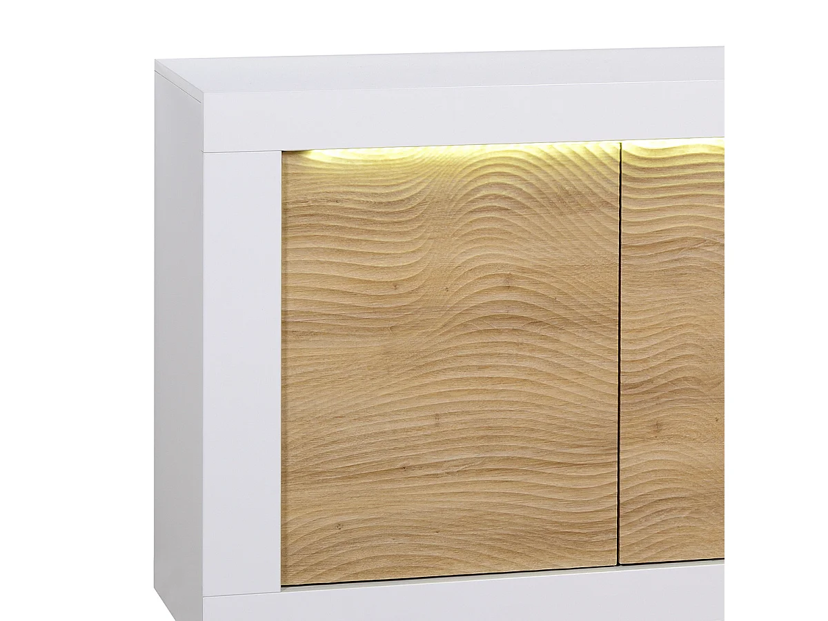 DAYTON OAK - Buffet 4 Portes Effet Chêne à Relief et Leds