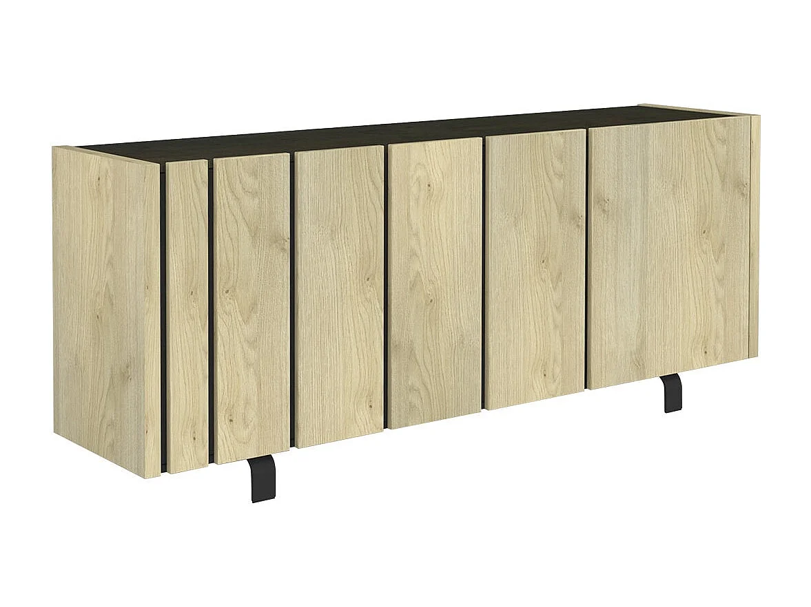 YUMA - Buffet 3 Portes Industriel Effet Chêne et Métal