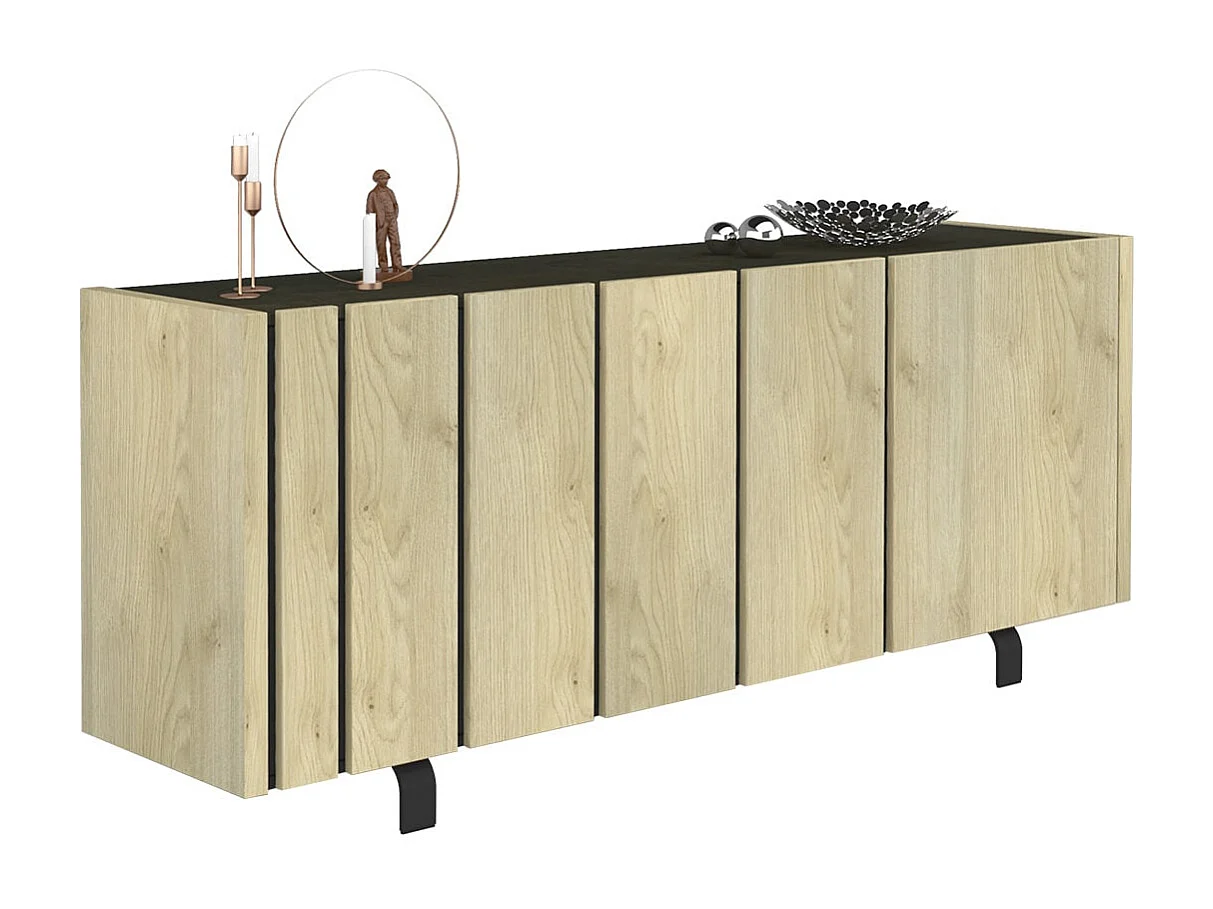 YUMA - Buffet 3 Portes Industriel Effet Chêne et Métal