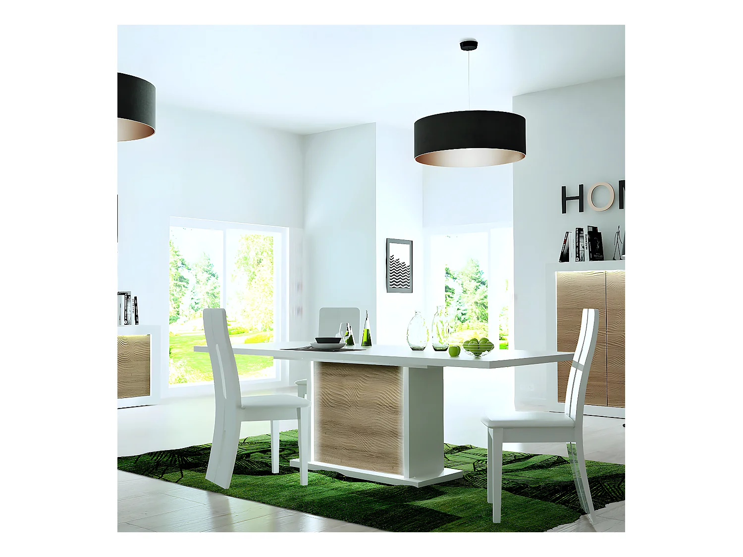 DAYTON OAK - Table Allongeable 180-225cm Effet Chêne et Leds