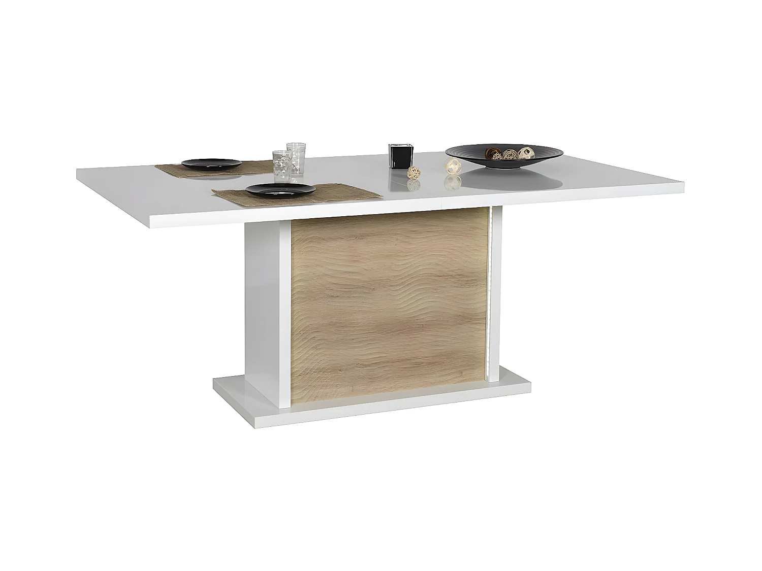 DAYTON OAK - Table Allongeable 180-225cm Effet Chêne et Leds