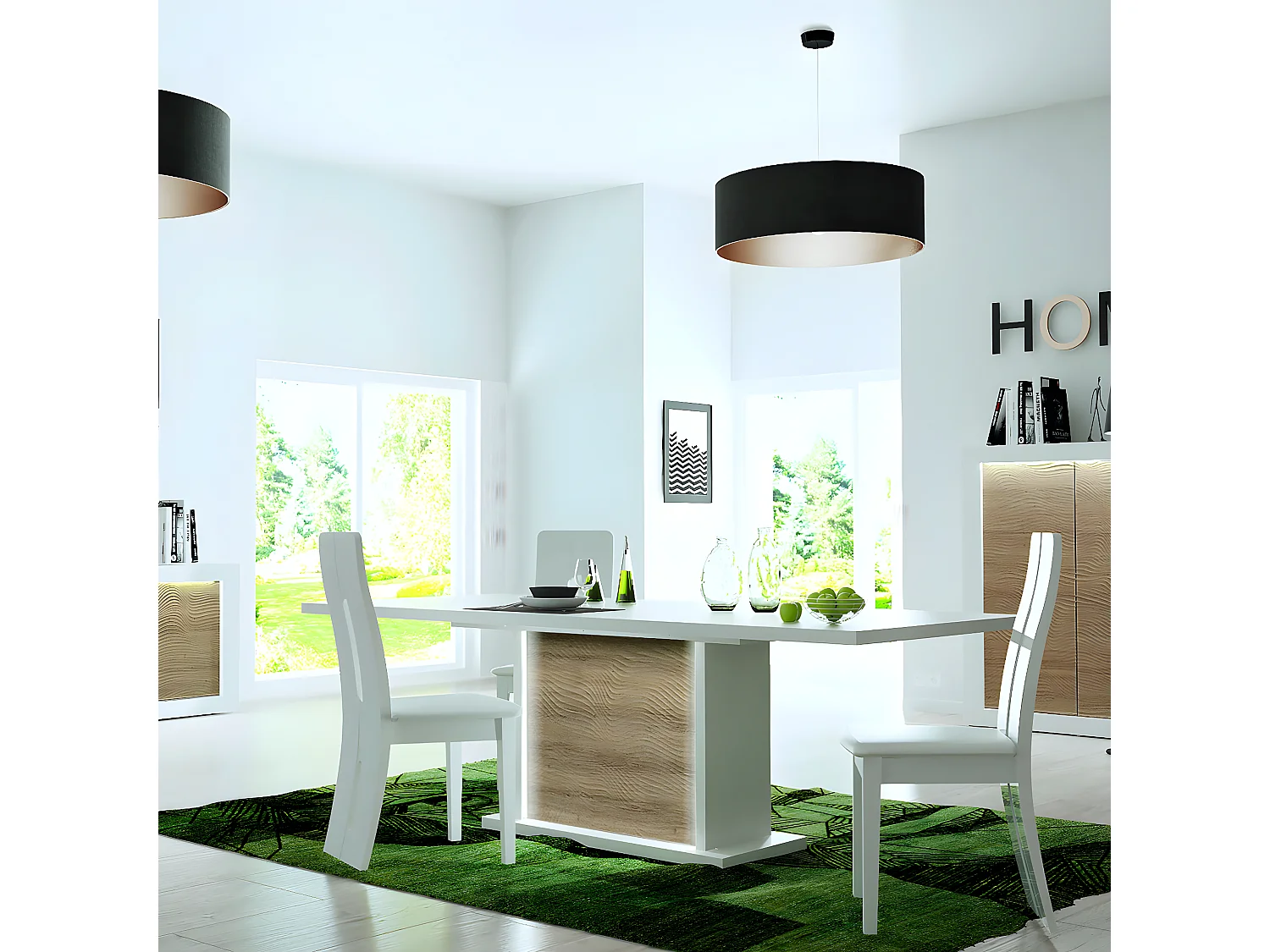 DAYTON OAK - Table Allongeable 180-225cm Effet Chêne et Leds