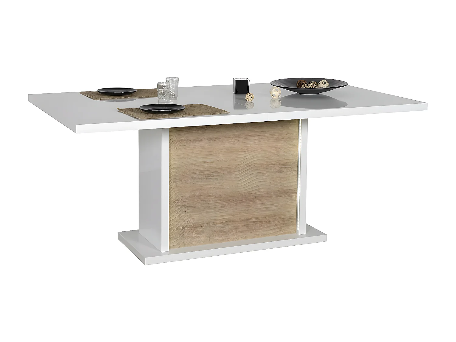DAYTON OAK - Table Allongeable 180-225cm Effet Chêne et Leds