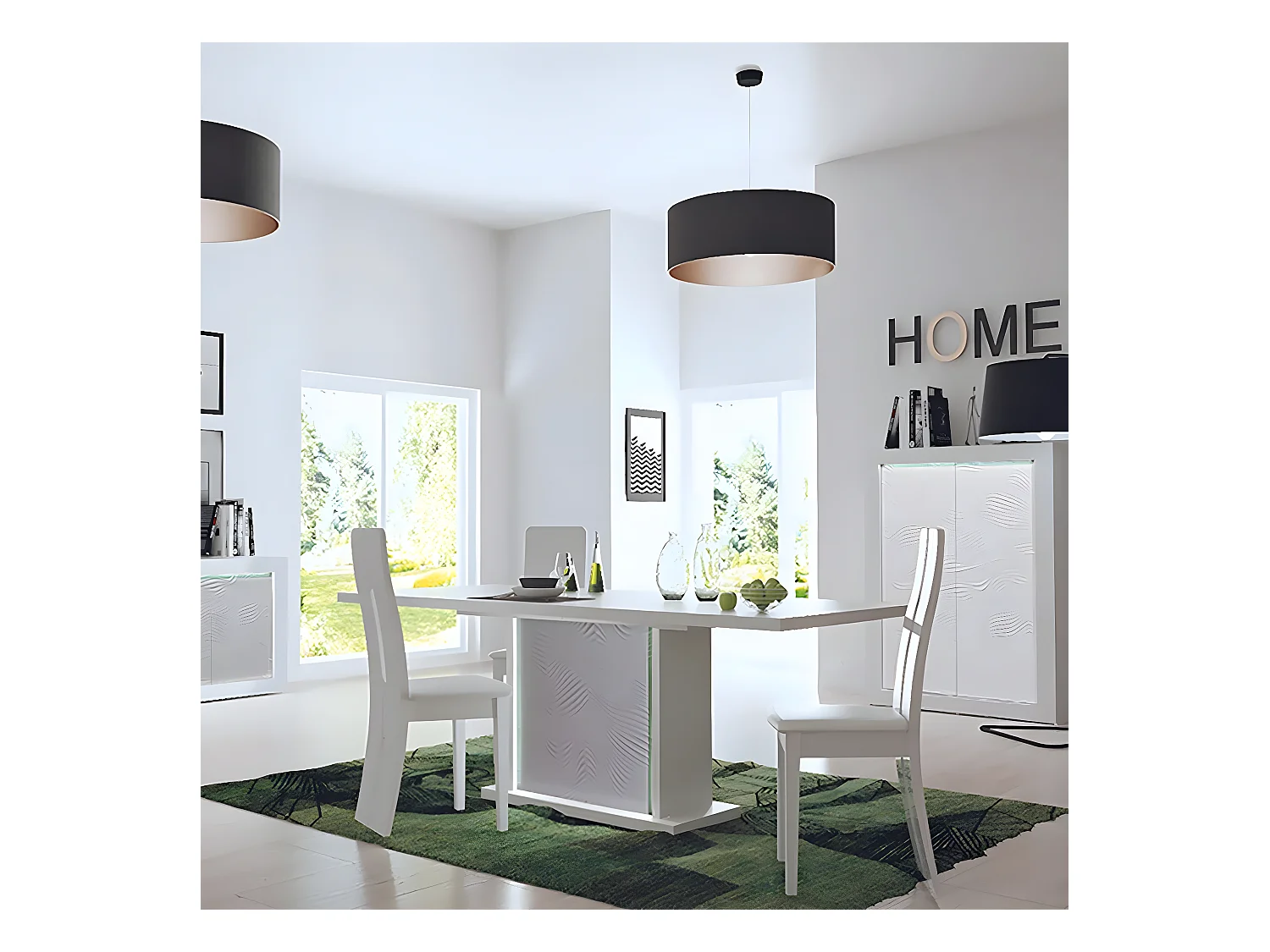 DAYTON WHITE - Table Allongeable 180-225cm Laquée Blanche et Leds