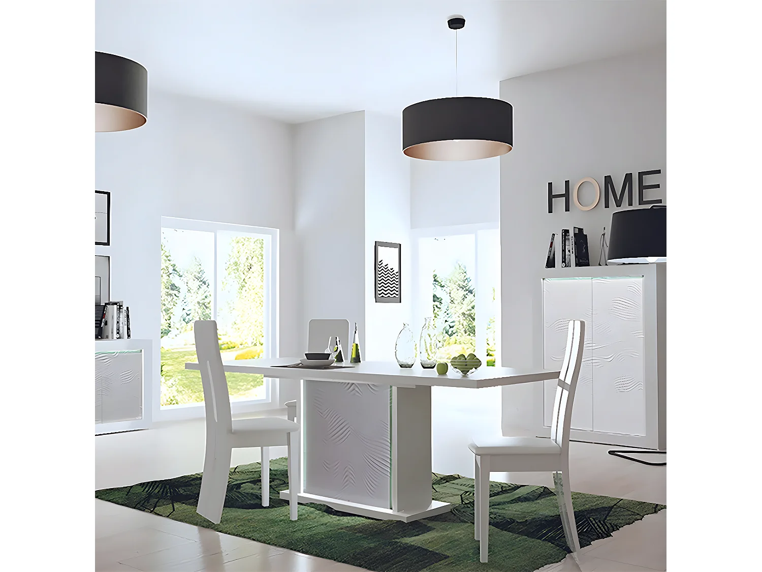 DAYTON WHITE - Table Allongeable 180-225cm Laquée Blanche et Leds