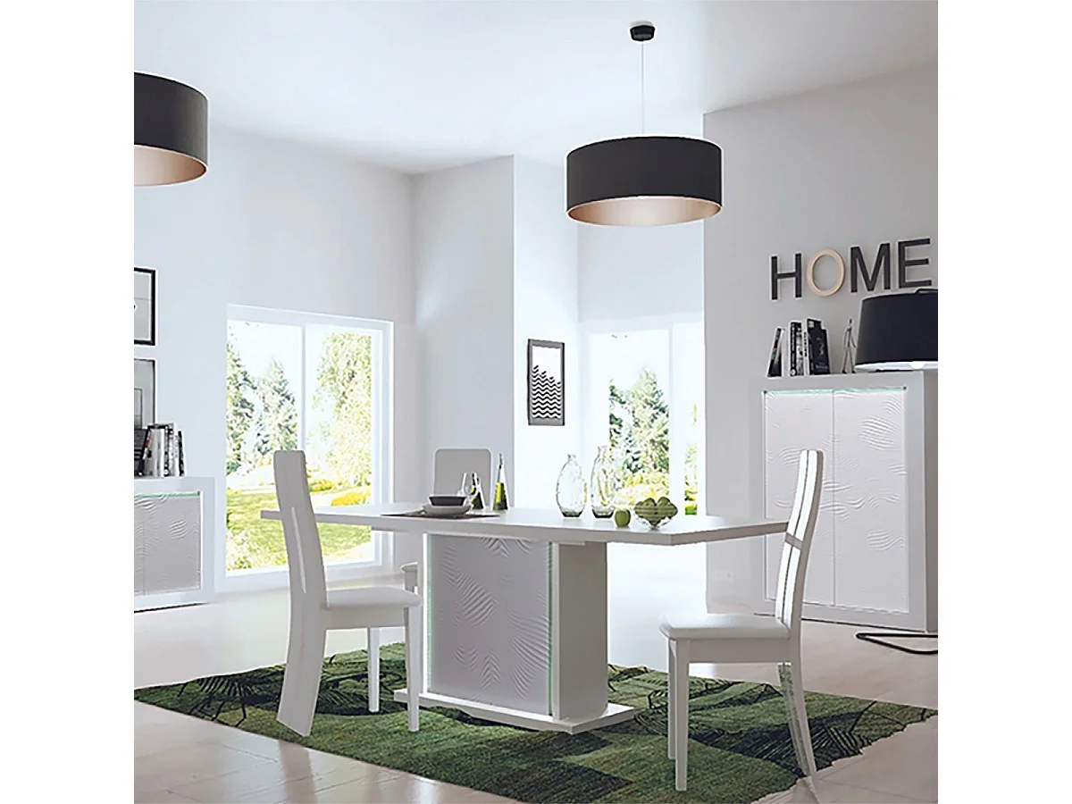 DAYTON WHITE - Table Allongeable 180-225cm Laquée Blanche et Leds