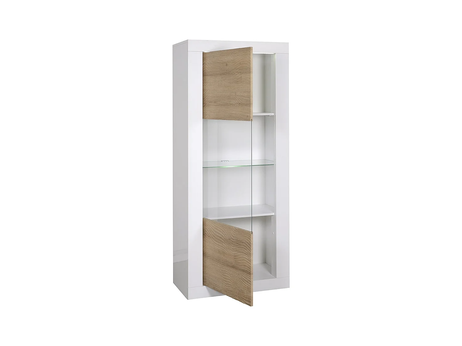 DAYTON OAK - Vitrine 1 Porte Réversible Effet Chêne et Leds