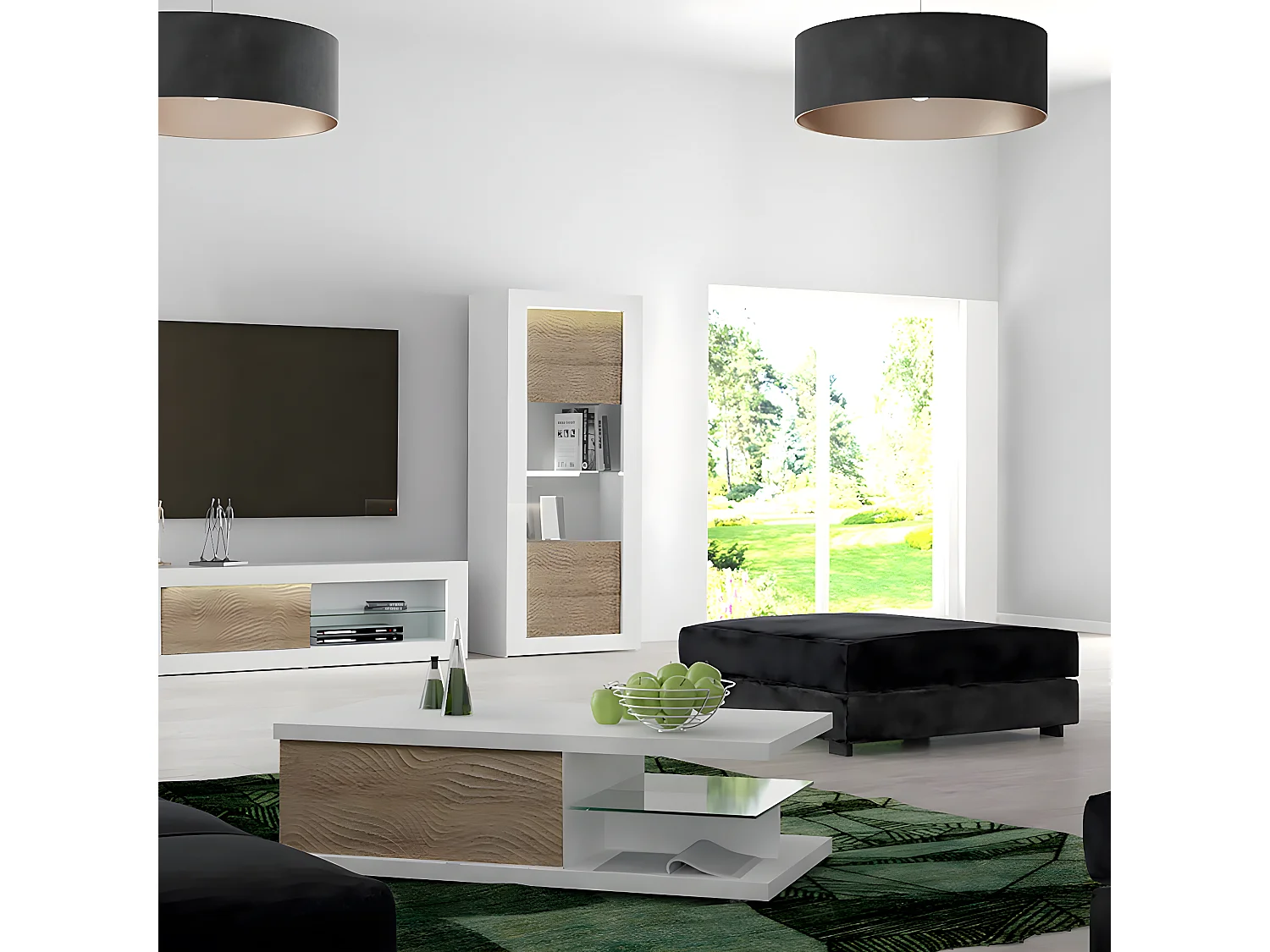 DAYTON OAK - Vitrine 1 Porte Réversible Effet Chêne et Leds