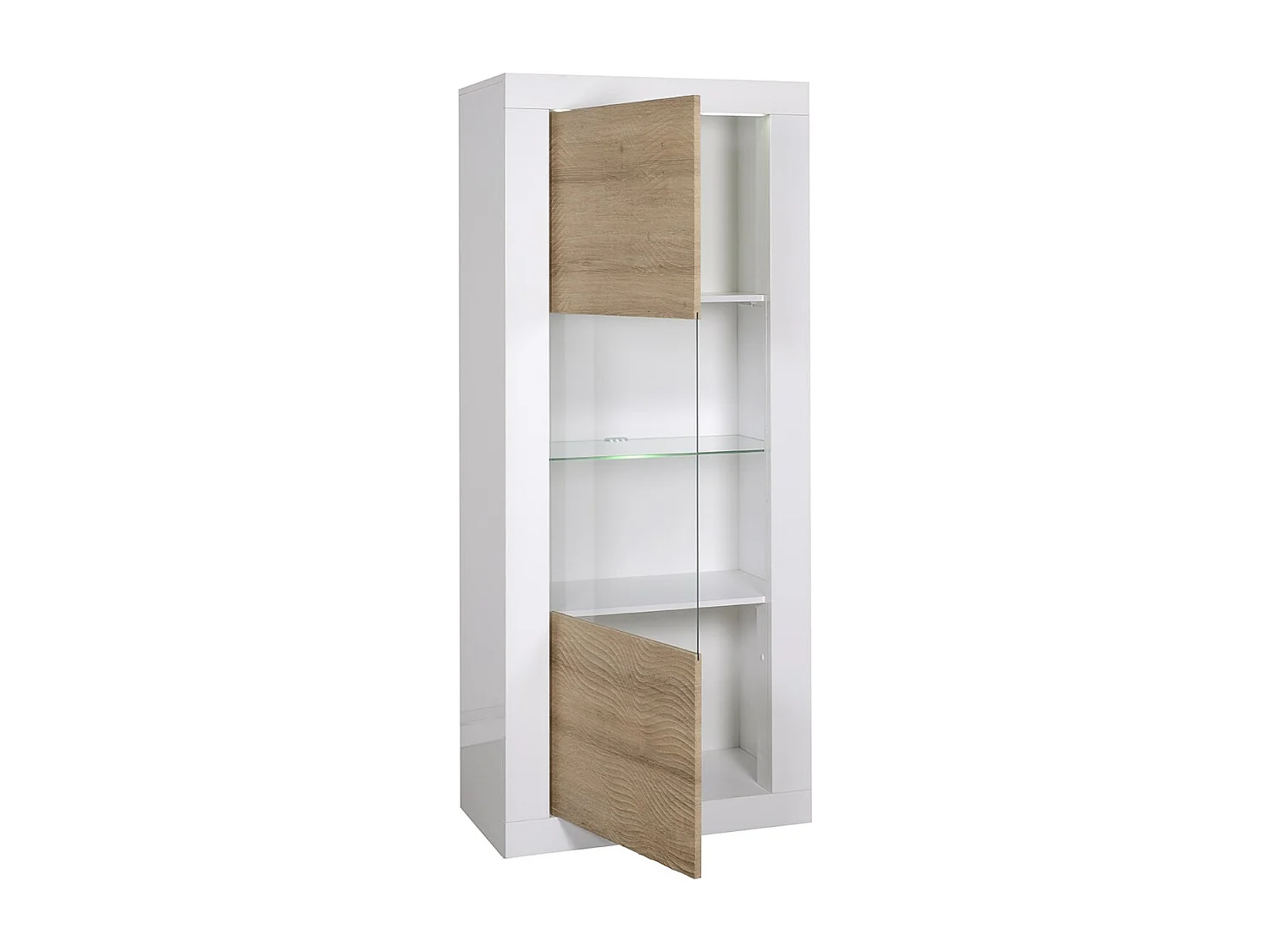 DAYTON OAK - Vitrine 1 Porte Réversible Effet Chêne et Leds