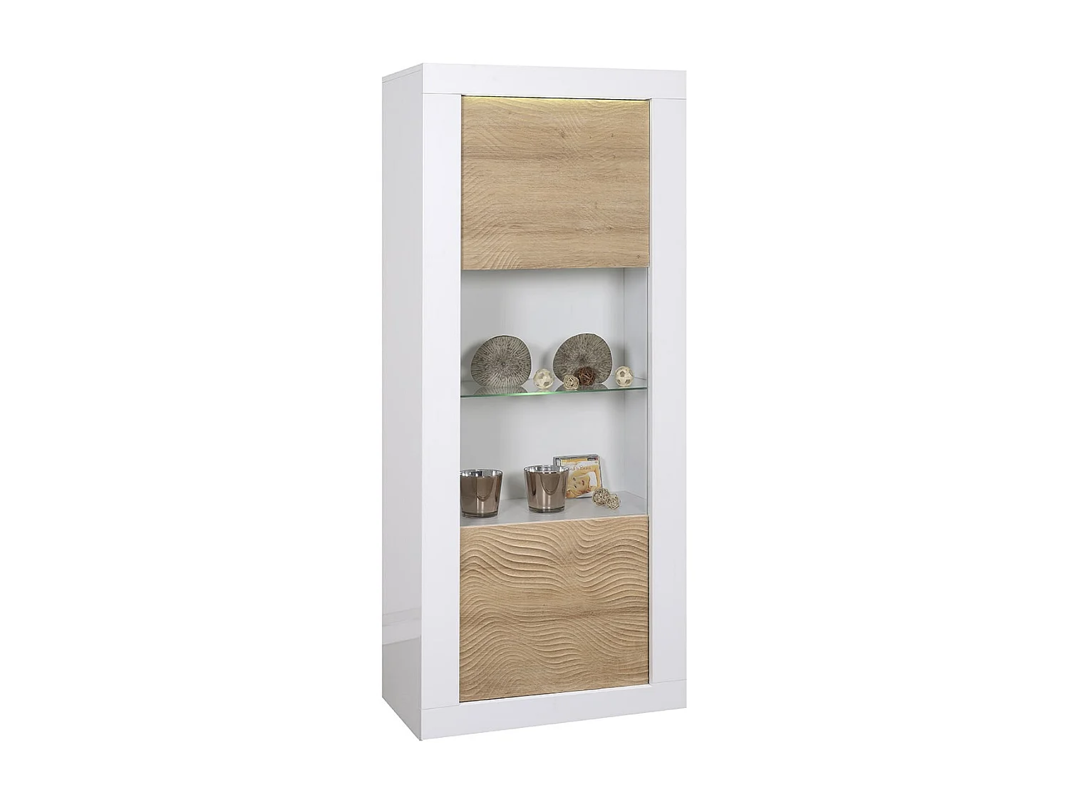 DAYTON OAK - Vitrine 1 Porte Réversible Effet Chêne et Leds