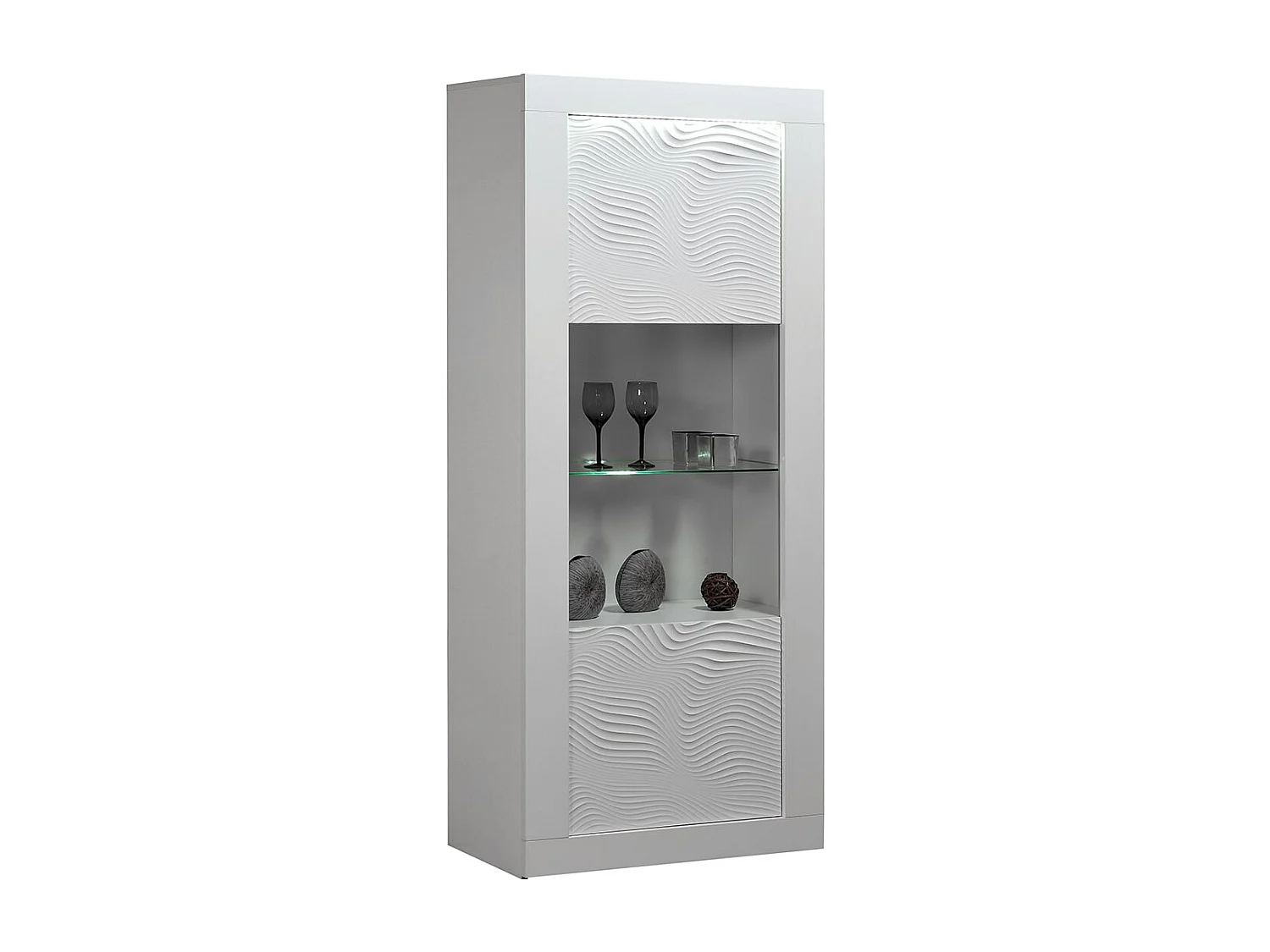 DAYTON WHITE - Vitrine 1 Porte Réversible Laquée Blanche et Leds