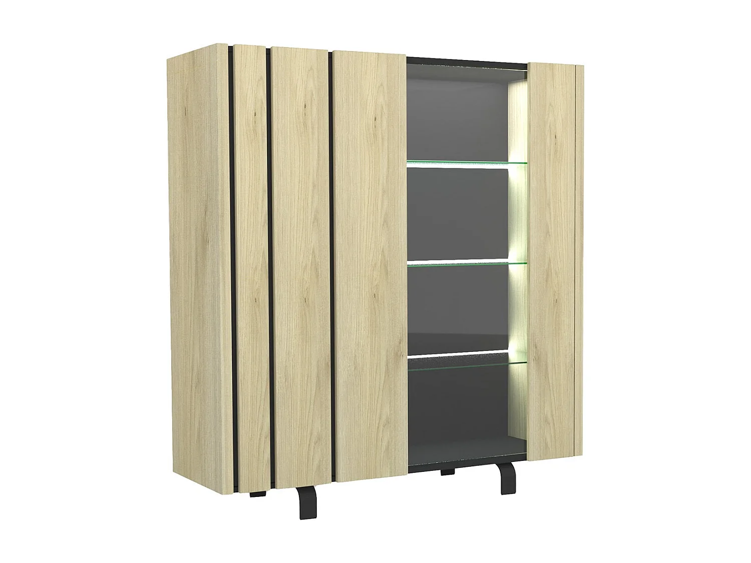 YUMA - Vitrine 2 Portes Industrielle Effet Chêne et Leds