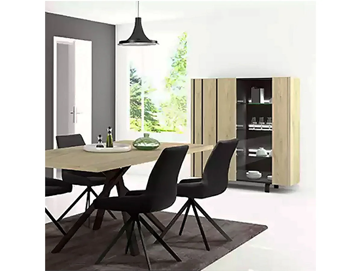 YUMA - Vitrine 2 Portes Industrielle Effet Chêne et Leds