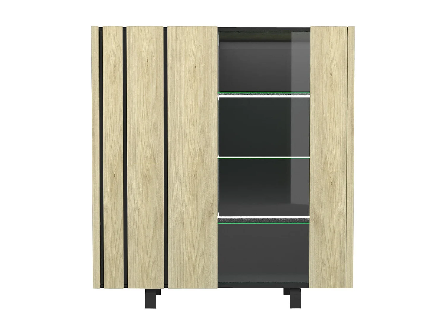 YUMA - Vitrine 2 Portes Industrielle Effet Chêne et Leds