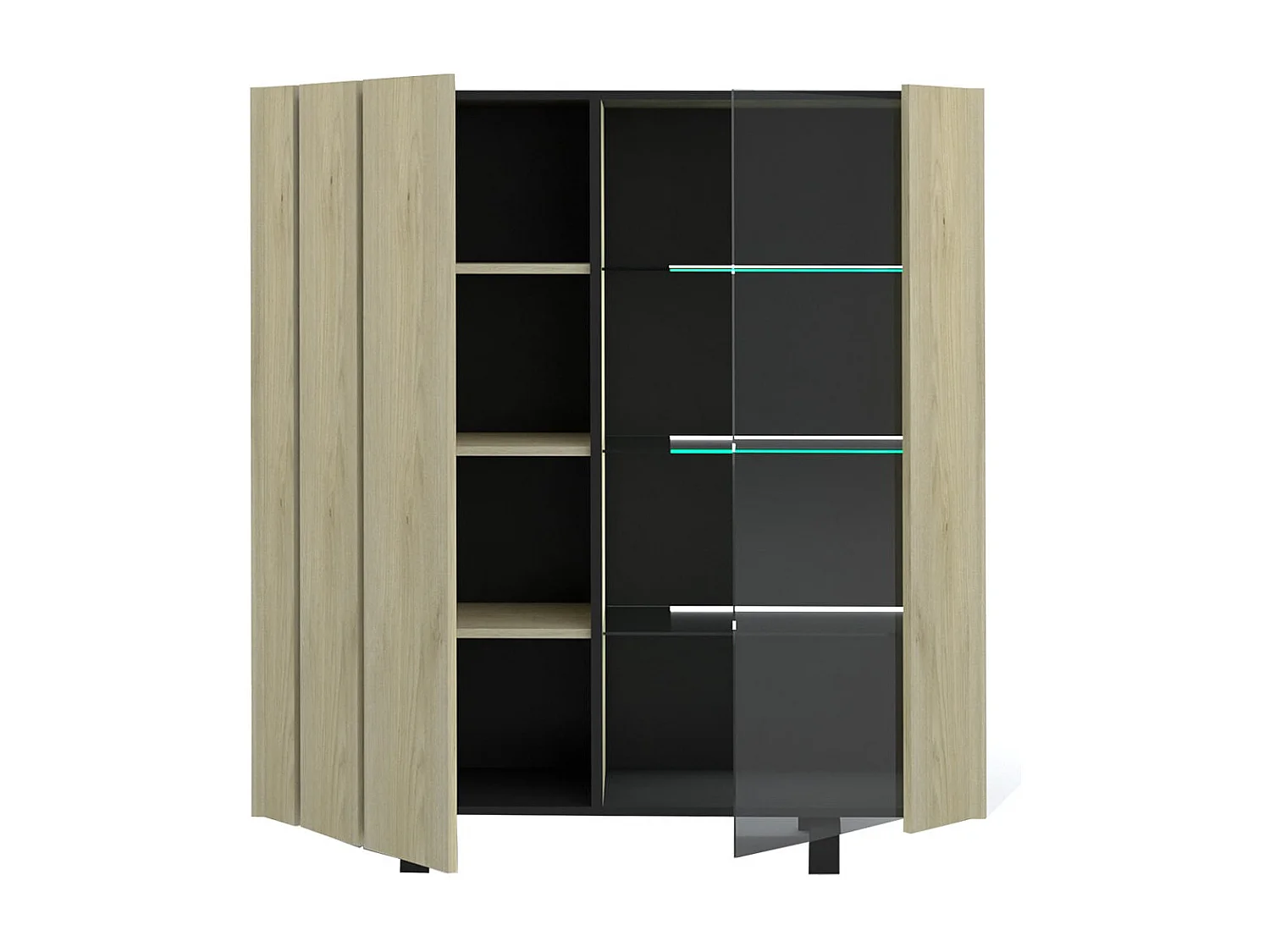 YUMA - Vitrine 2 Portes Industrielle Effet Chêne et Leds