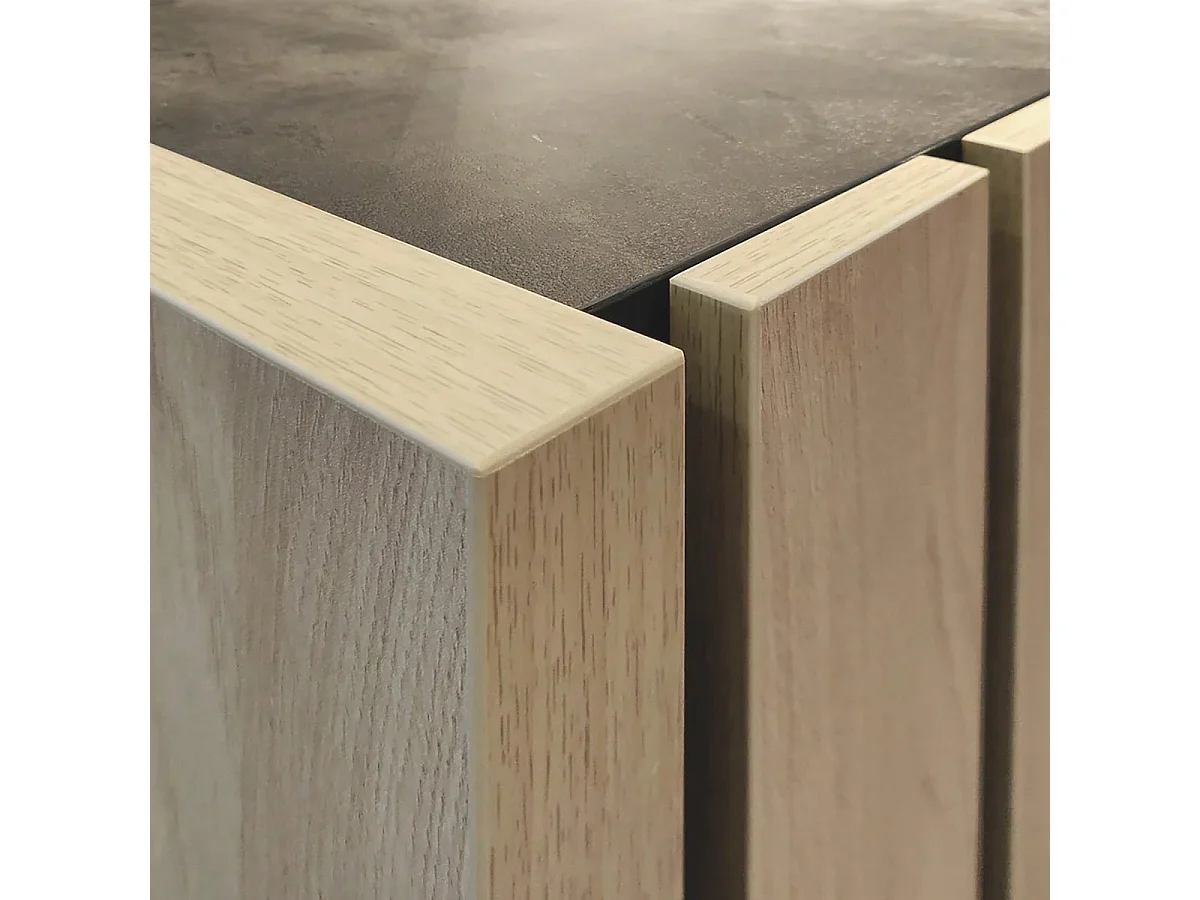 YUMA - Vitrine 2 Portes Industrielle Effet Chêne et Leds