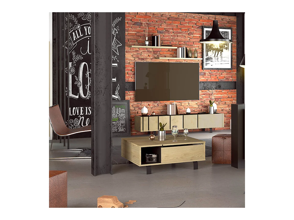 YUMA - Ensemble Salon Table Basse Relevable + Meuble TV
