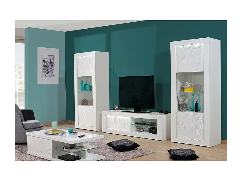DAYTON WHITE - Ensemble Salon Complet Laqué Blanc et Leds