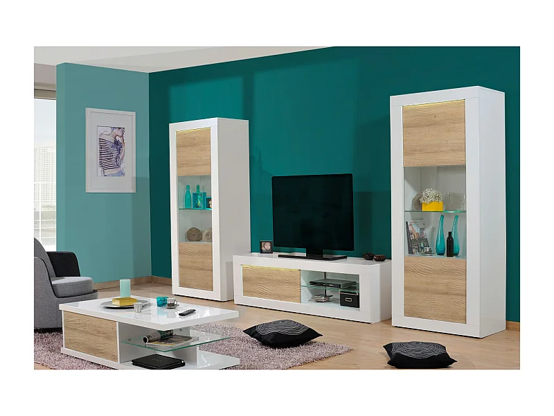 DAYTON OAK - Ensemble Salon Complet Effet Chêne et Leds