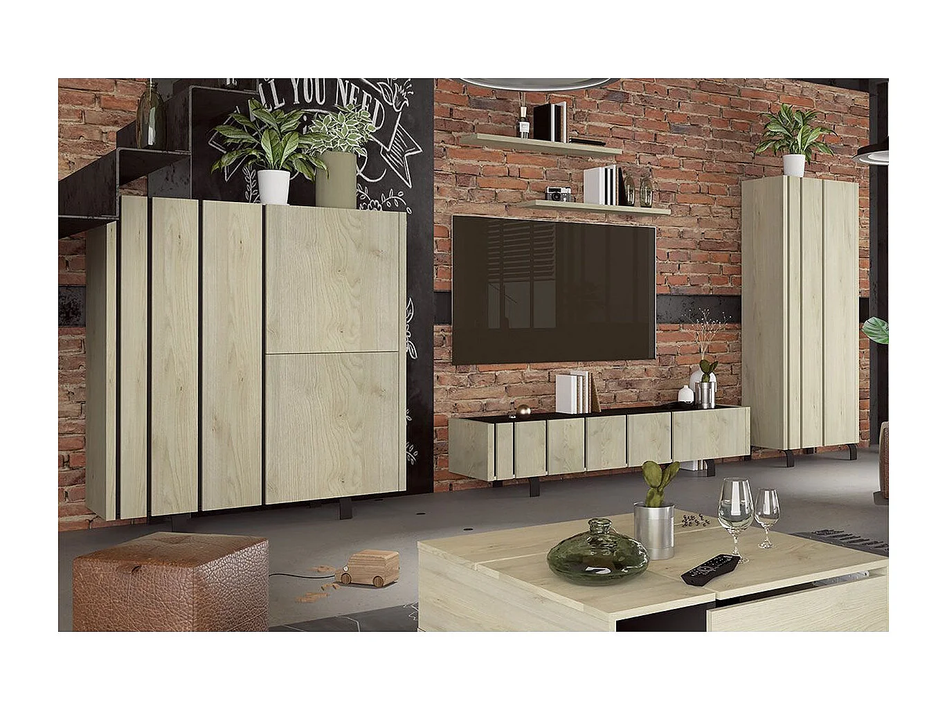 YUMA - Ensemble Salon Meuble TV + 2 Meubles de Rangement