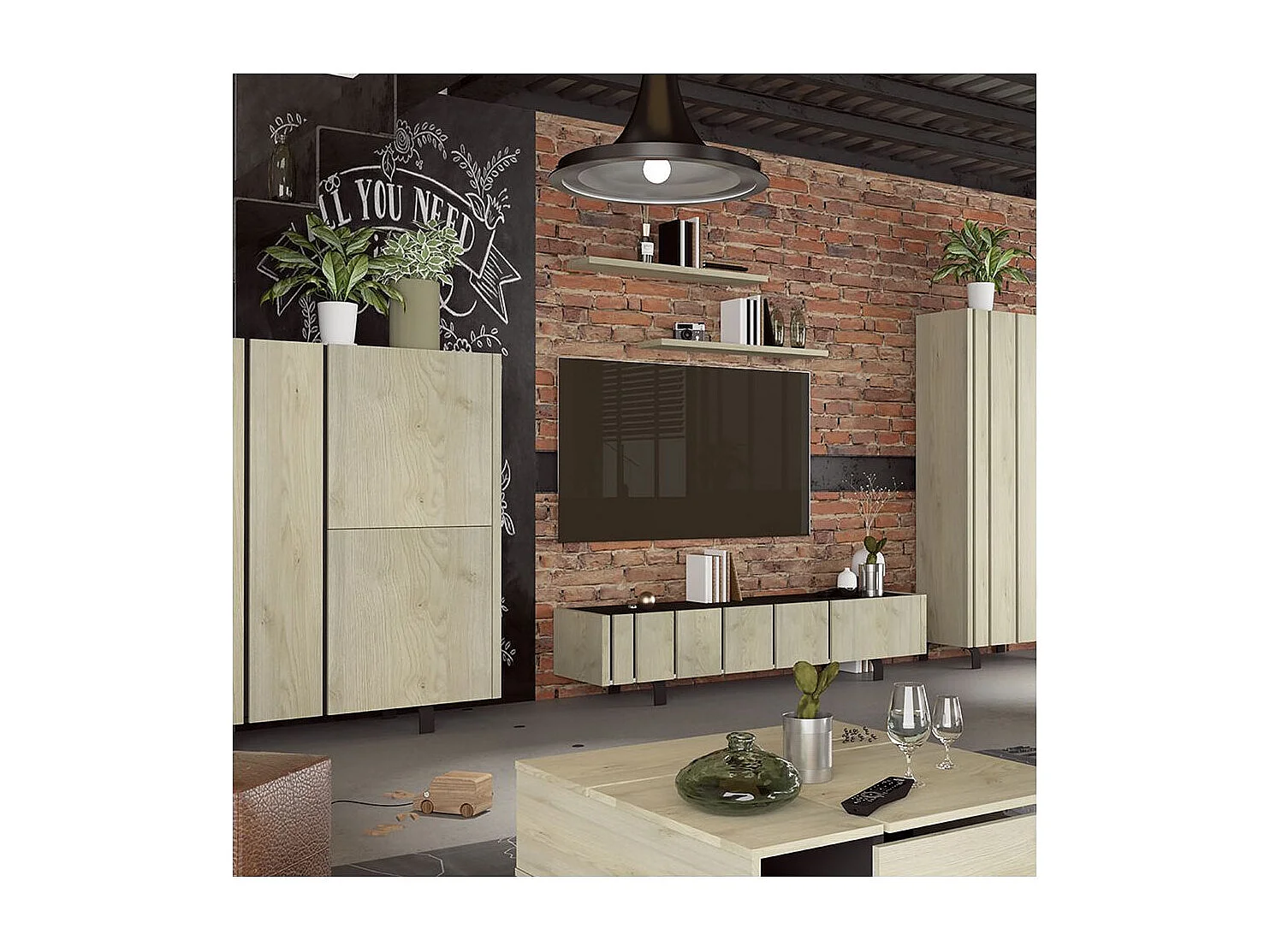 YUMA - Ensemble Salon Meuble TV + 2 Meubles de Rangement