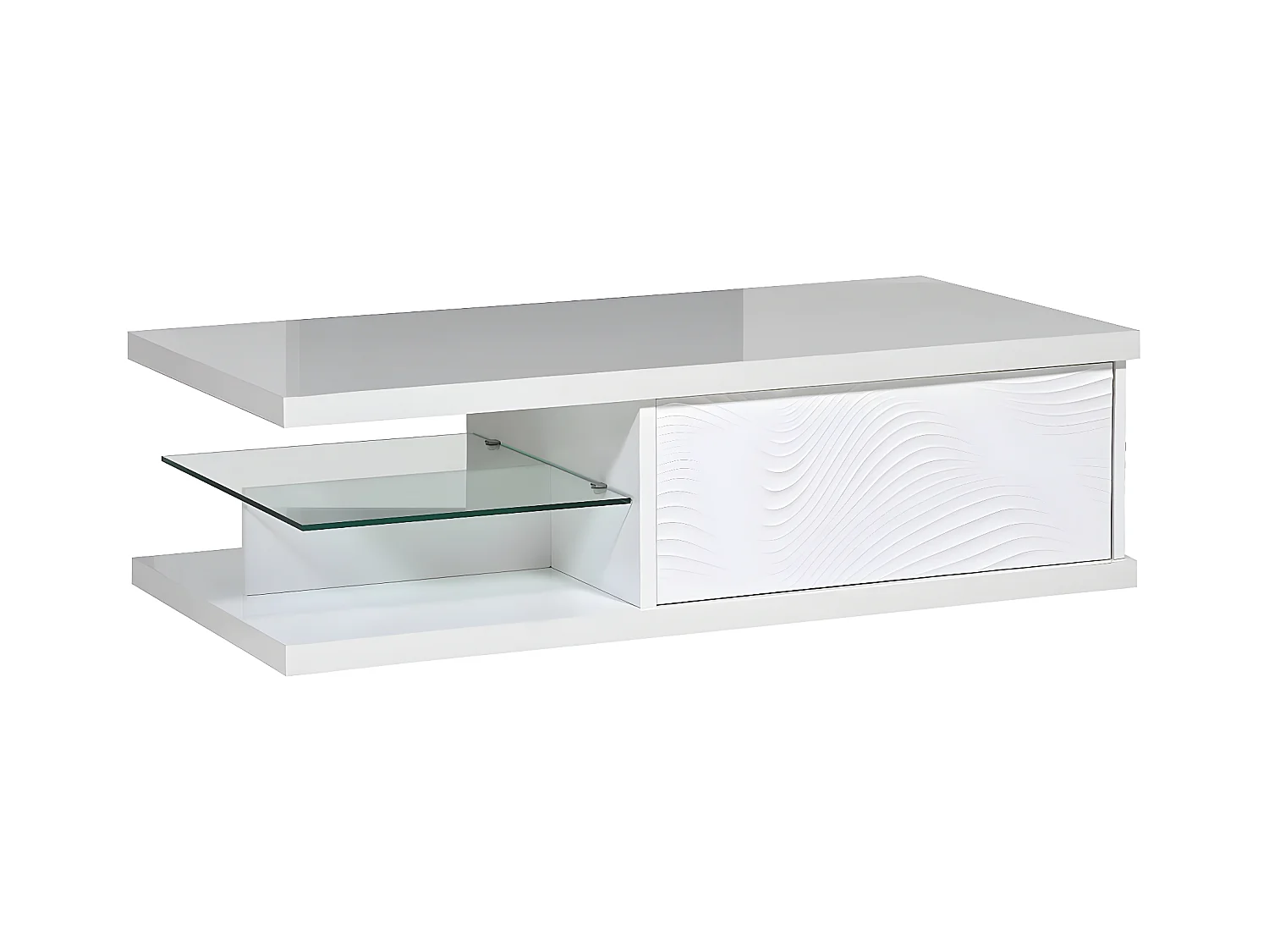 DAYTON WHITE - Table Basse 1 Tiroir Laquée Blanche à Relief