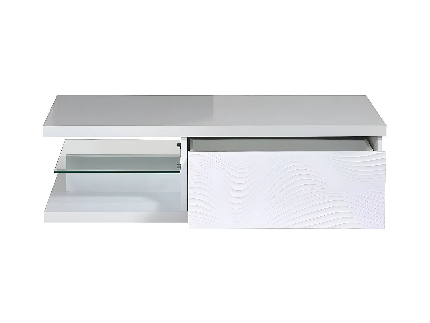 DAYTON WHITE - Table Basse 1 Tiroir Laquée Blanche à Relief