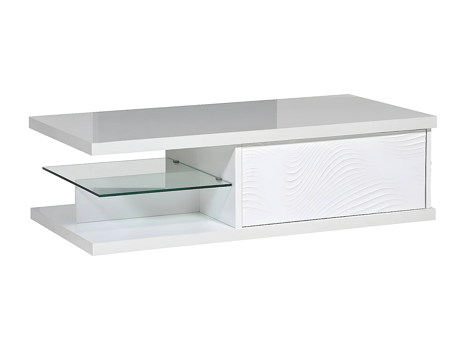 DAYTON WHITE - Table Basse 1 Tiroir Laquée Blanche à Relief