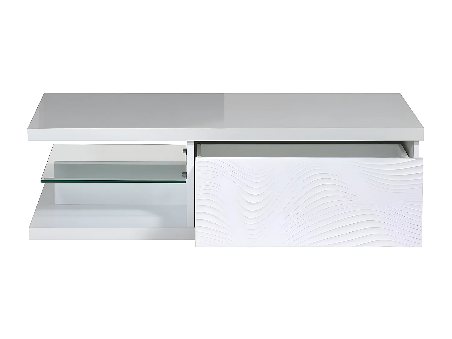 DAYTON WHITE - Table Basse 1 Tiroir Laquée Blanche à Relief