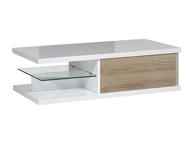 DAYTON OAK - Table Basse 1 Tiroir Effet Chêne à Relief