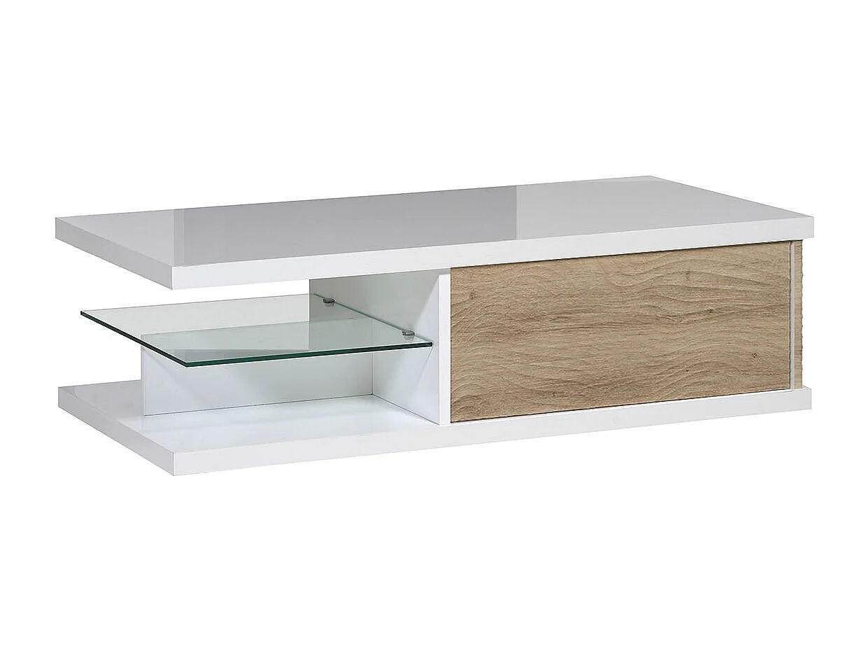 DAYTON OAK - Table Basse 1 Tiroir Effet Chêne à Relief