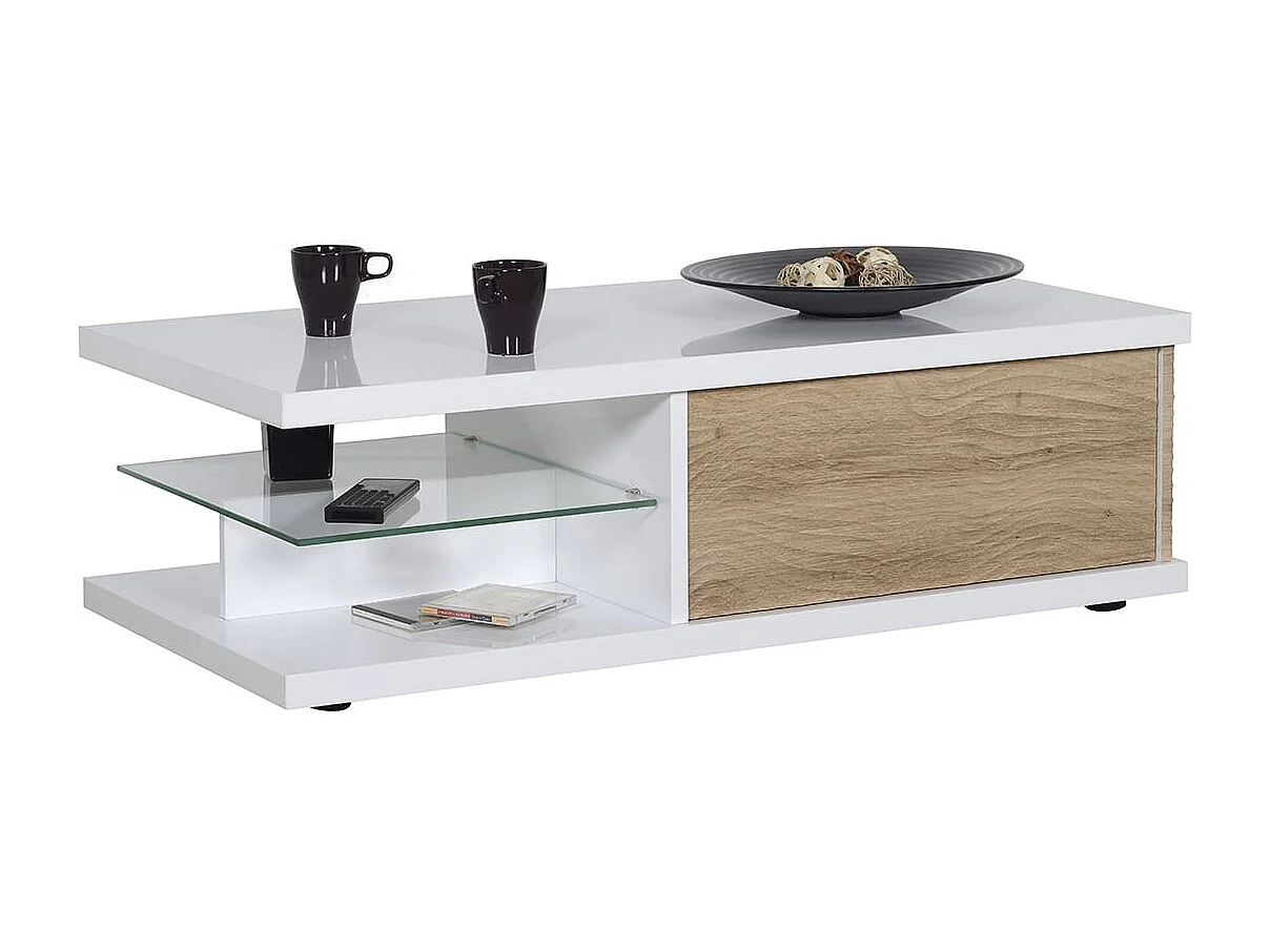 DAYTON OAK - Table Basse 1 Tiroir Effet Chêne à Relief