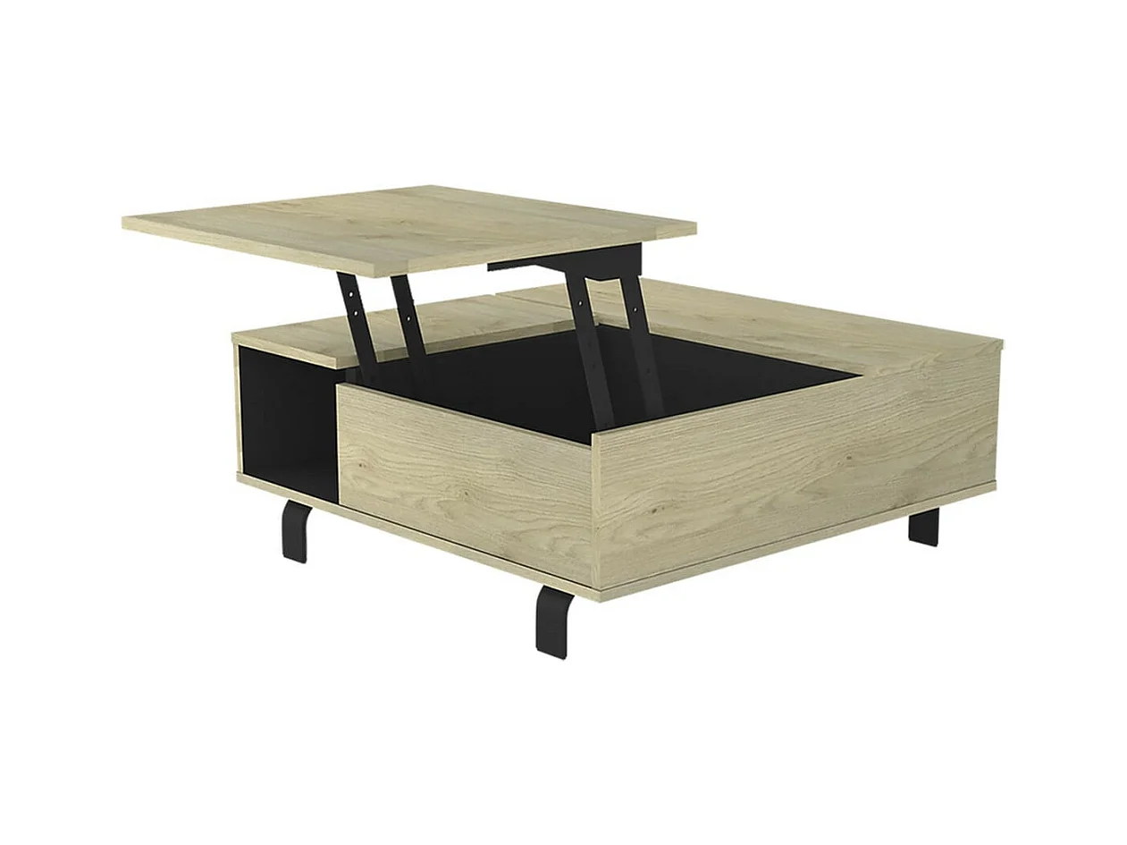 YUMA - Table Basse Relevable Carrée Industrielle Effet Chêne