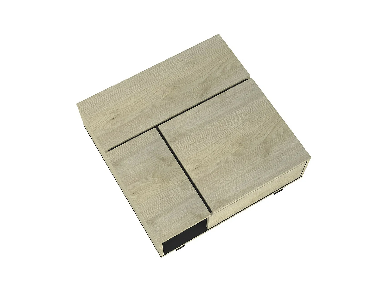 YUMA - Table Basse Relevable Carrée Industrielle Effet Chêne