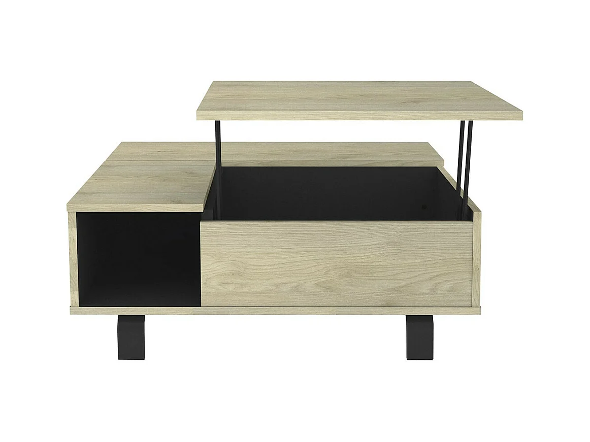 YUMA - Table Basse Relevable Carrée Industrielle Effet Chêne