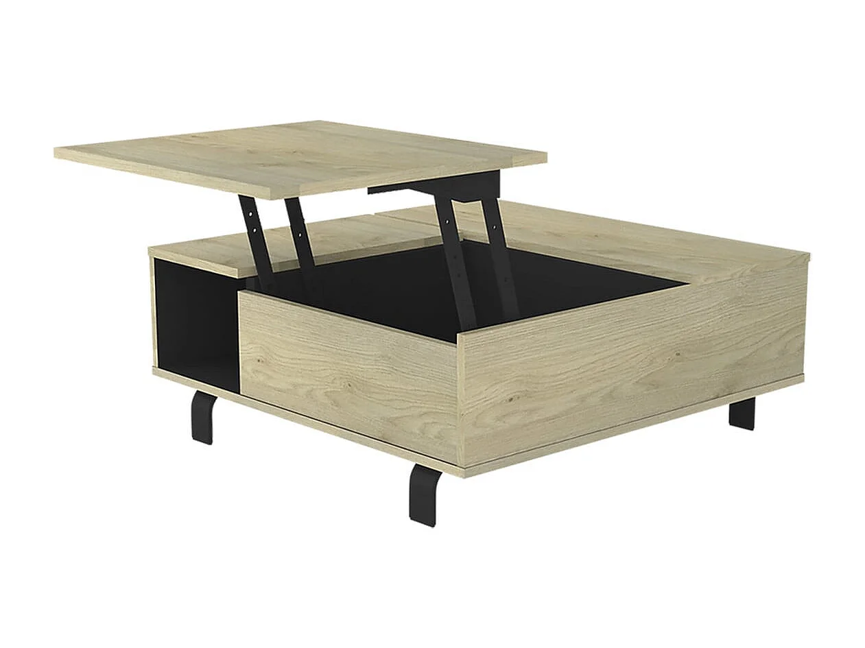 YUMA - Table Basse Relevable Carrée Industrielle Effet Chêne