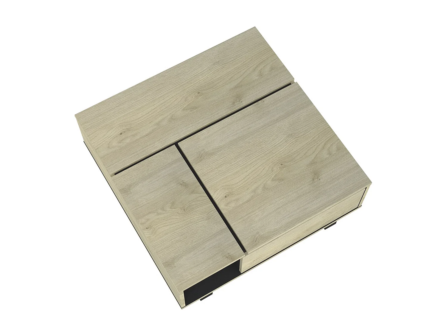 YUMA - Table Basse Relevable Carrée Industrielle Effet Chêne