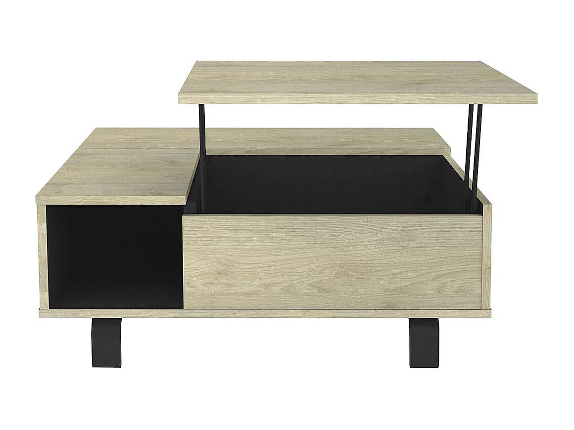 YUMA - Table Basse Relevable Carrée Industrielle Effet Chêne