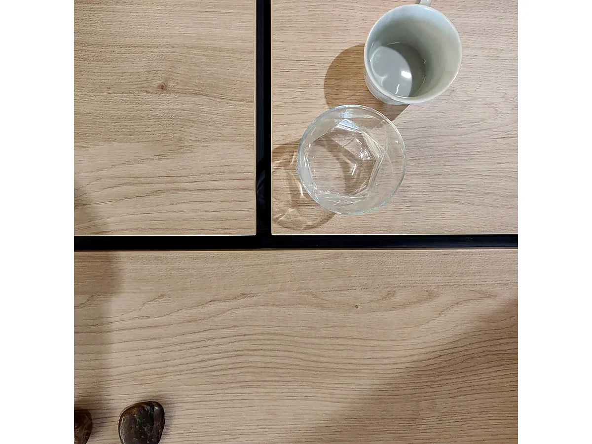 YUMA - Table Basse Relevable Carrée Industrielle Effet Chêne