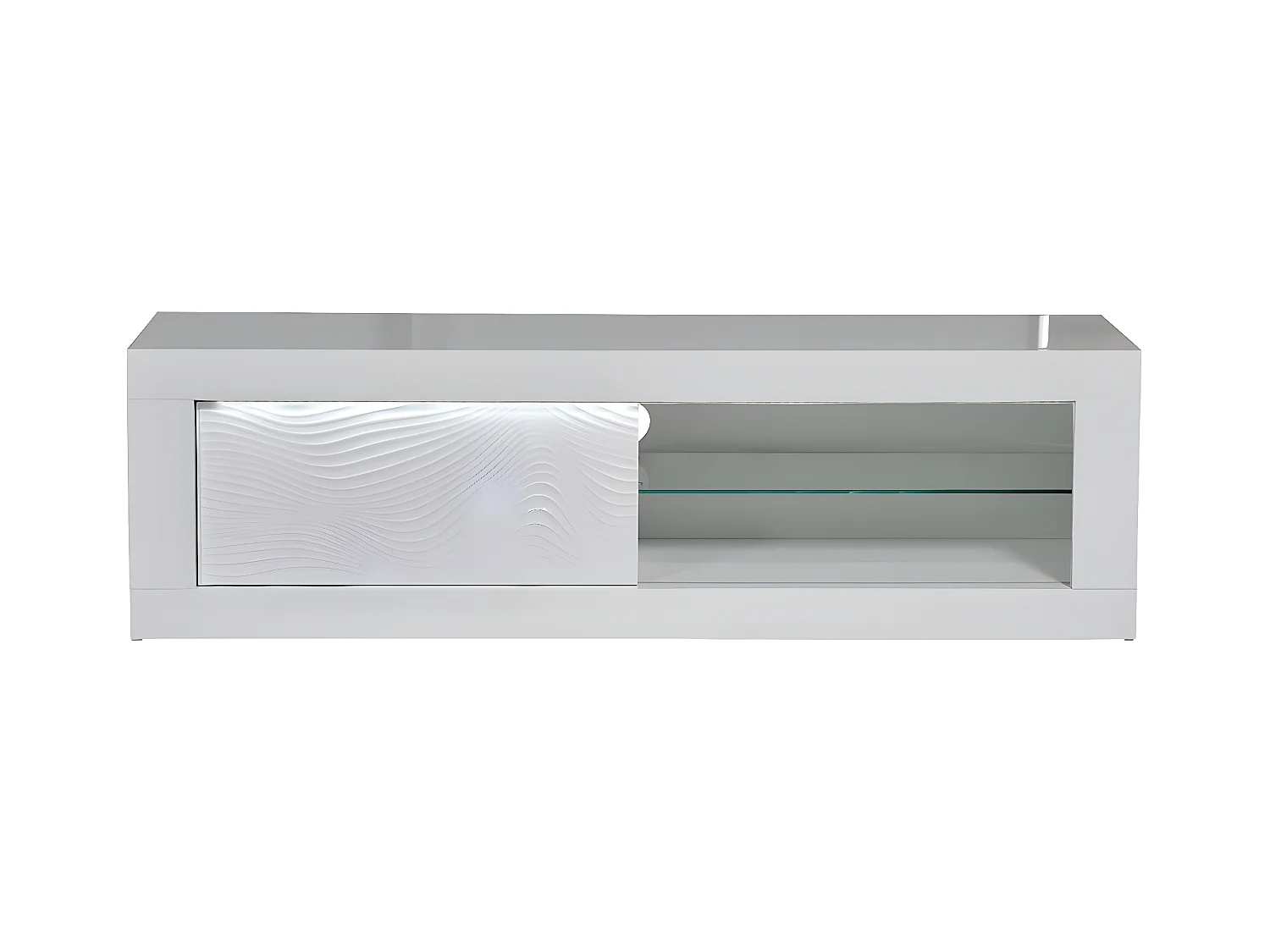DAYTON WHITE - Meuble TV Laqué Blanc Porte Coulissante et Leds