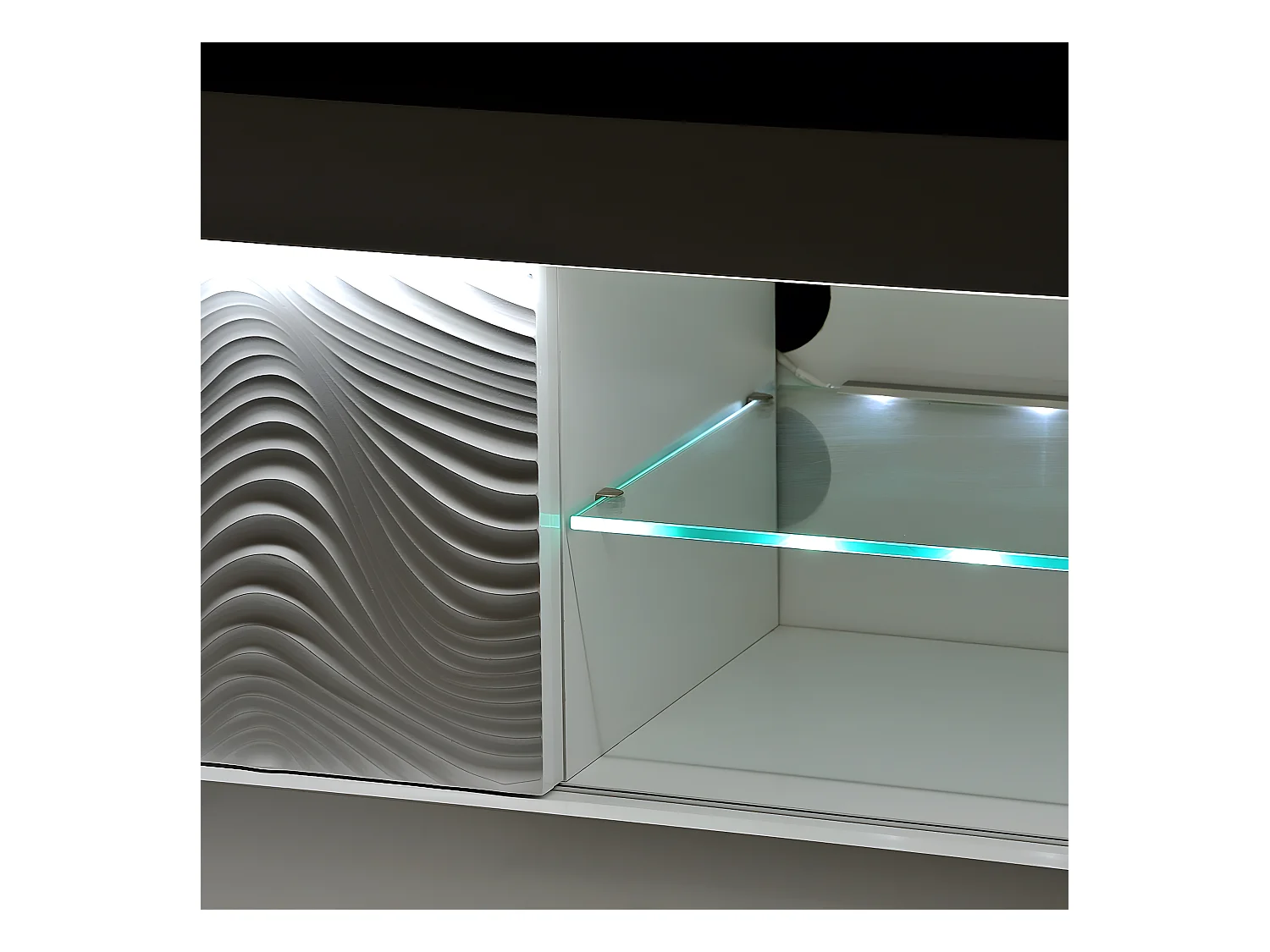 DAYTON WHITE - Meuble TV Laqué Blanc Porte Coulissante et Leds