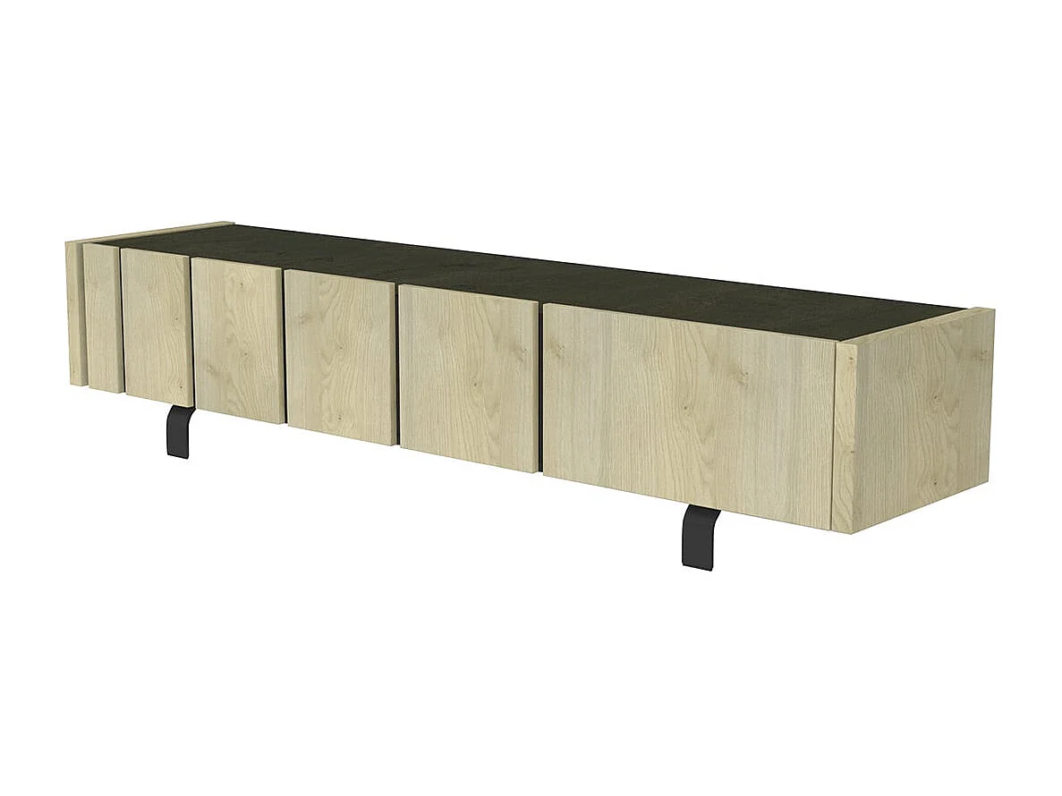 YUMA - Meuble TV 3 Portes Industriel Effet Chêne et Métal