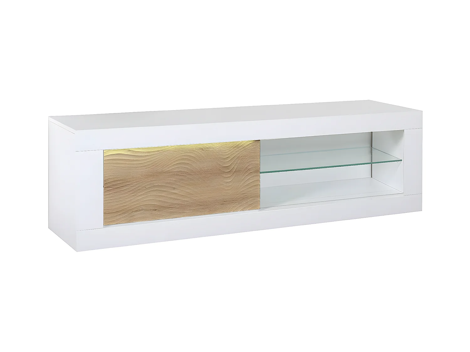 DAYTON OAK - Meuble TV Effet Chêne à Relief Porte Coulissante et Leds