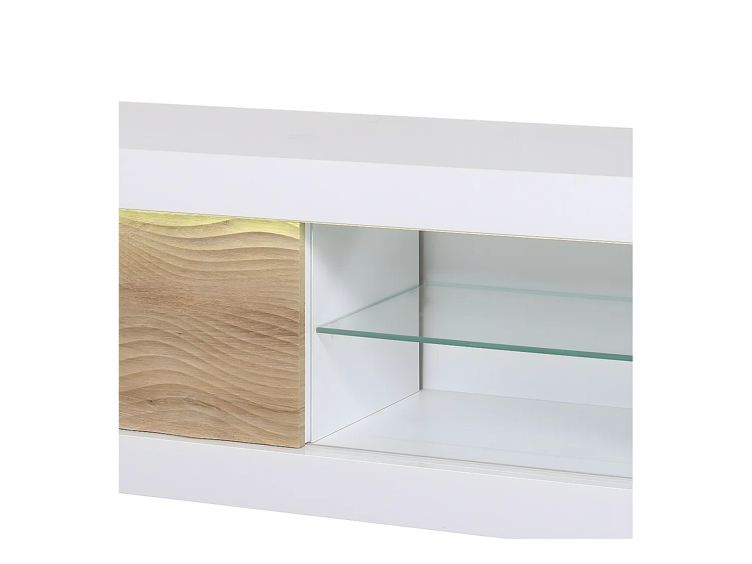 DAYTON OAK - Meuble TV Effet Chêne à Relief Porte Coulissante et Leds