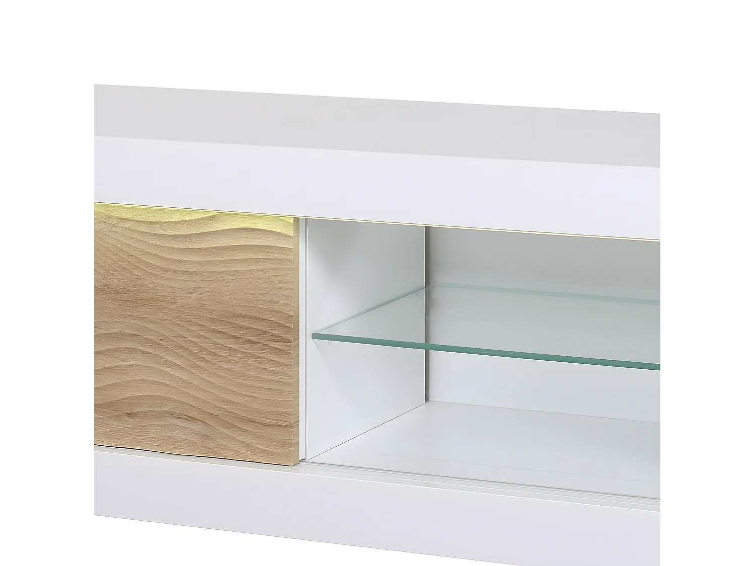 DAYTON OAK - Meuble TV Effet Chêne à Relief Porte Coulissante et Leds